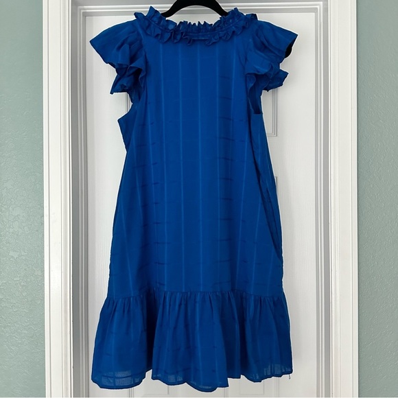 Never A Wallflower Rachel Flutter Sleeve Cotton Windowpane Dress Blue Sz XS NWT - Picture 8 of 13